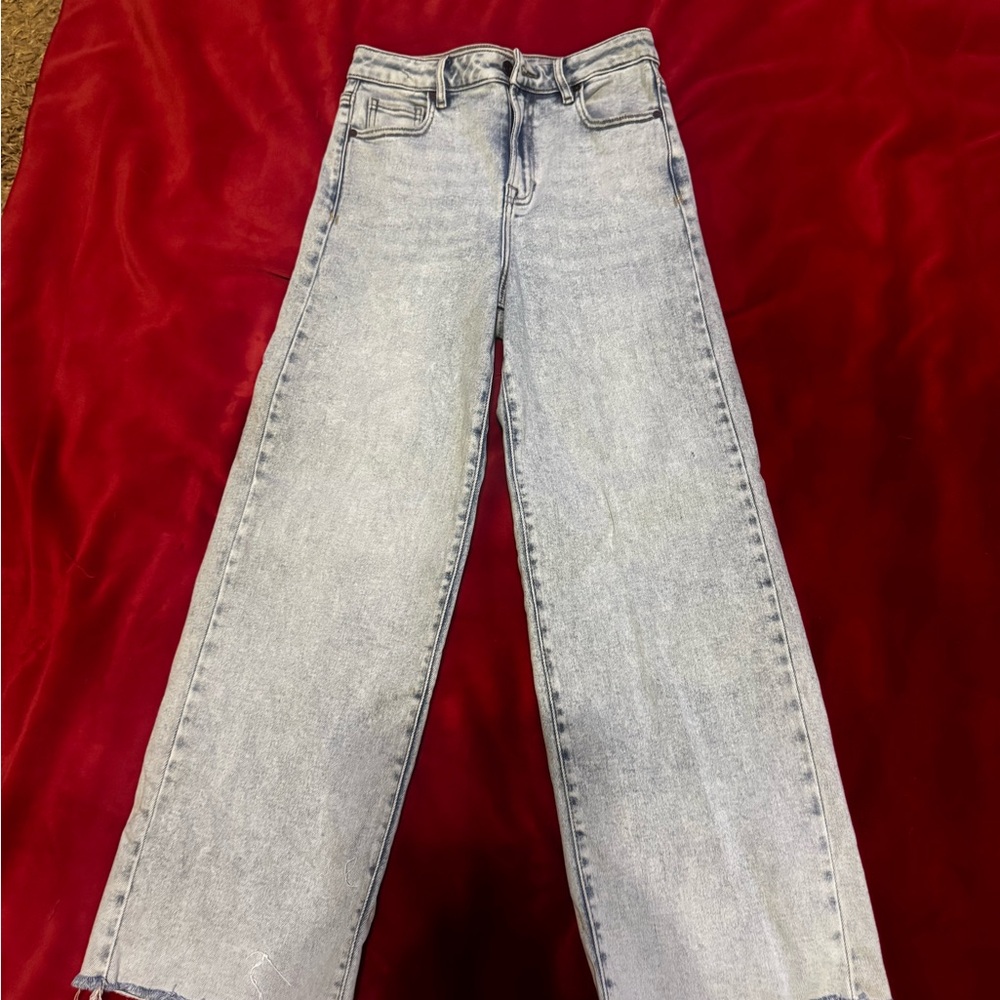 Blue Flare Wide Leg Jeans with Vintage Wash
